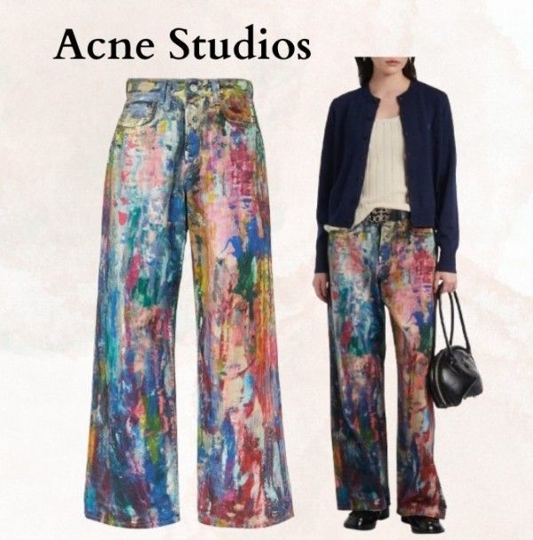 人気 Acne Studios 1981F プリントローライズワイドレッグジーンズ ♪