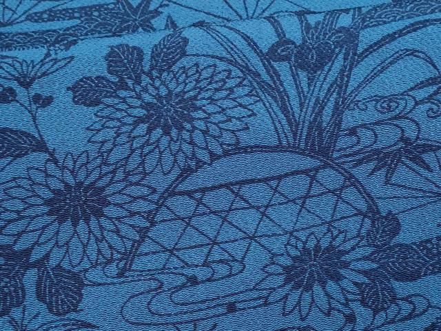 平和屋着物□上質な小紋 本藍 型絵染 籬流水花文 鬼しぼ縮緬