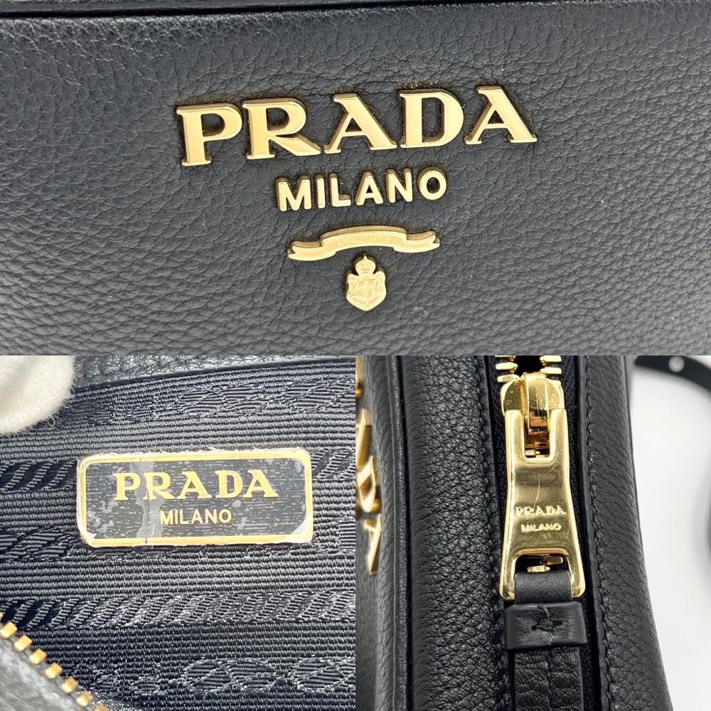 値下げ中】 プラダ ショルダーバッグ レディース 肩掛け 斜め掛け ポシェット 小さめ ロゴ かばん 鞄 PRADA 1BH096 レザー ブラック  黒 ゴールド金具 美品【中古品】 - メルカリ