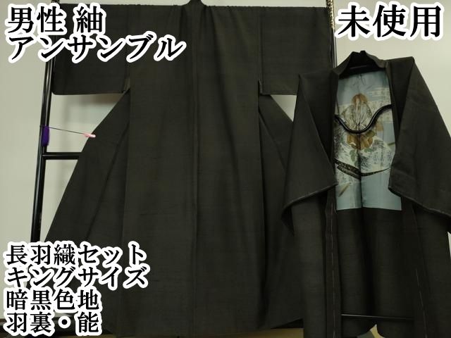 平和屋本店□極上 男性 紬 アンサンブル 長羽織セット キングサイズ  