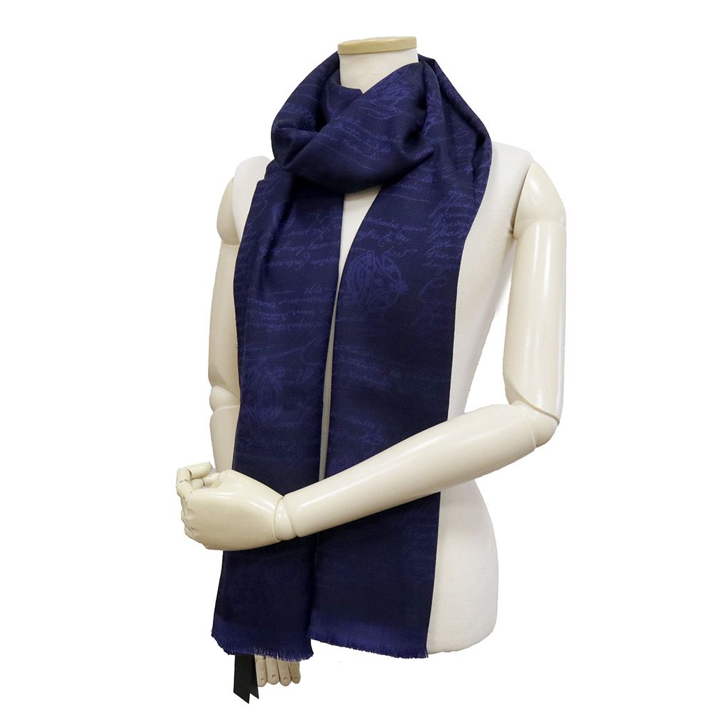 Berluti ベルルッティ カリグラフィ ストール　カシミヤ　シルク　ウール ベルルッティ カリグラフィ フリンジ スカーフ ストール