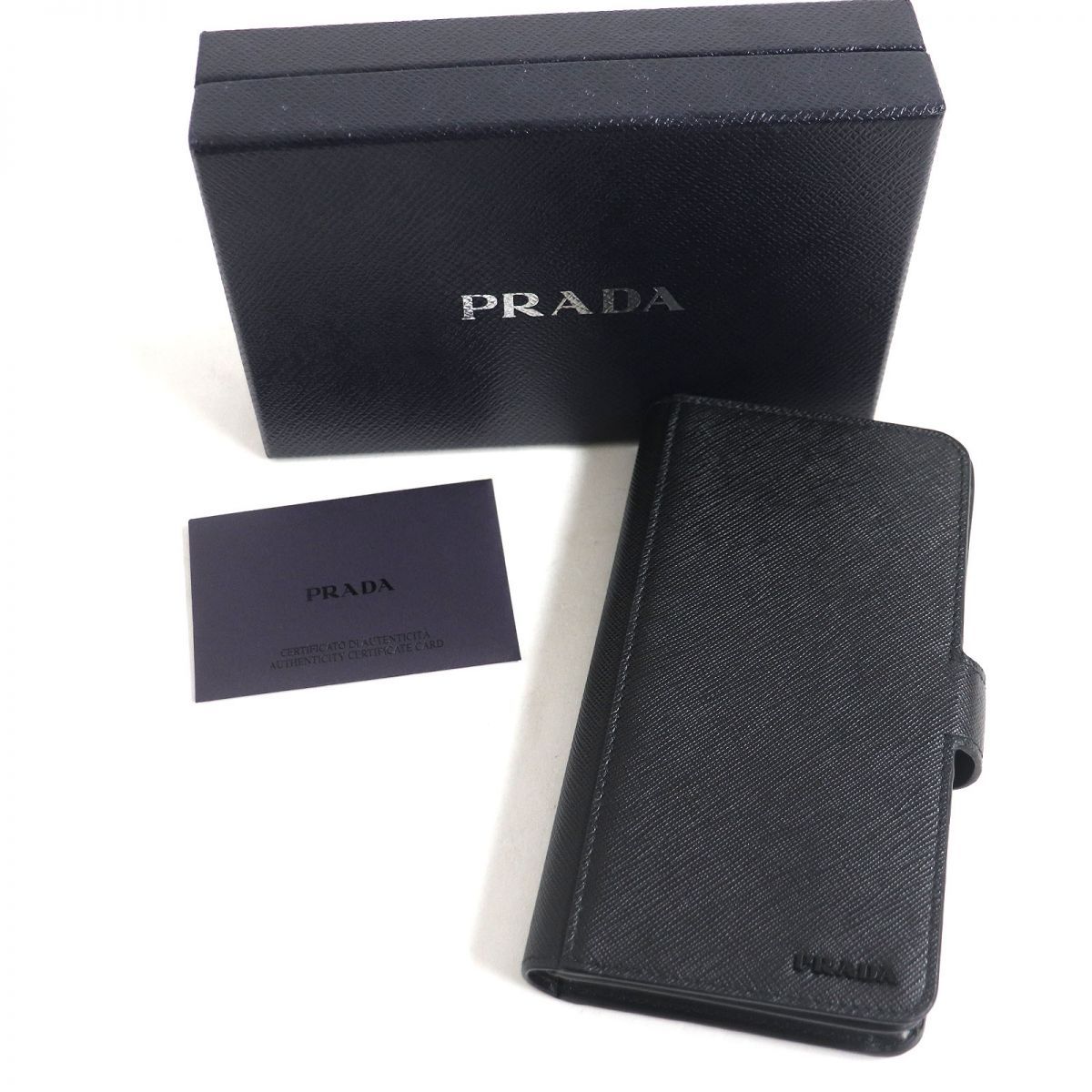 極美品□2019年製 PRADA/プラダ 2ZH072 ロゴ金具 iPhone12・13用