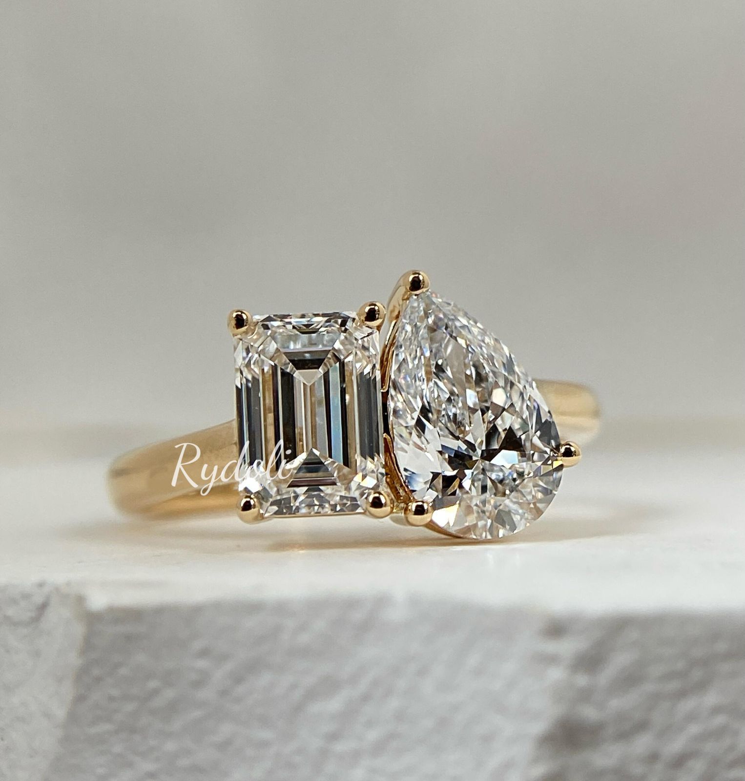 K18 2.04ct オーダーメイド ペアシェイプ&エメラルドカット 