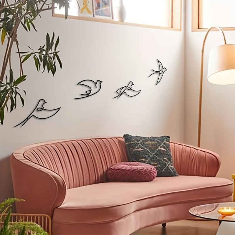 アート ウォールアート 4ピース ブラックメタルバードウォールアート セット リビングルーム ベッドルーム オフィス用 エレガント モダン おしゃれ インテリア 簡単に掛けられる 新築祝い 動物テーマ ルームデコ 鳥好き バード おしゃれ ブラック