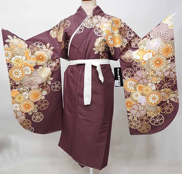 未着用 リーフ地紋 椿模様 小紋 着物 114a p.045ktj 椿模様 着物