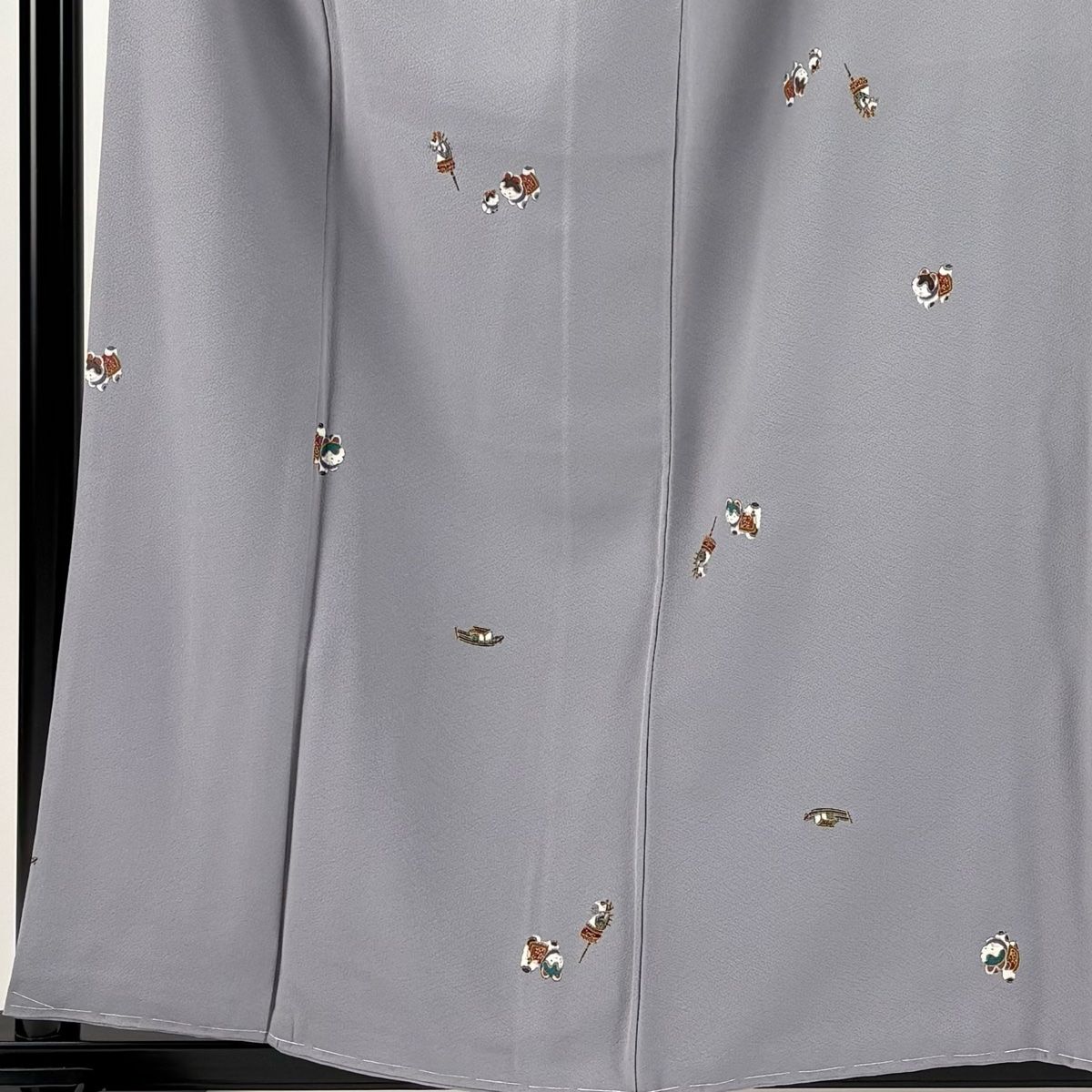 小紋 身丈158.5cm 裄丈63cm S 袷 狛犬 舟 金彩 灰紫 正絹 秀品