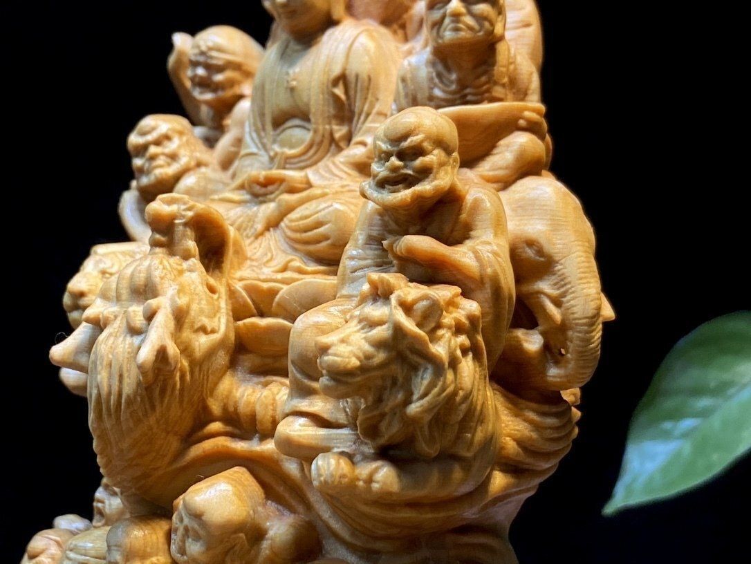 仏教美術 仏像  済公活仏 降竜羅漢酔仏   木の雕刻品 木彫り仏像 職人手作り 中国美術 仏像 2体 木造 神像 木彫り 流木 無垢 羅漢 （仏像