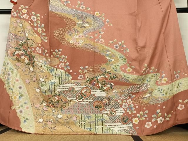 平和屋着物○訪問着 駒刺繍 橘 枝花文 暈し染め 金彩