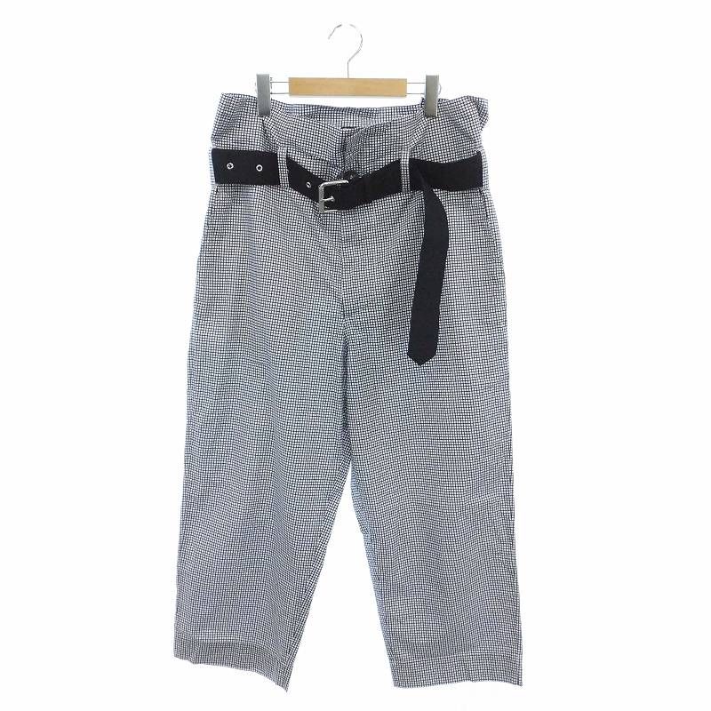 プランシー PLAN C ベルト付きパンツ テーパード チェック 36 黒 紺 白 
