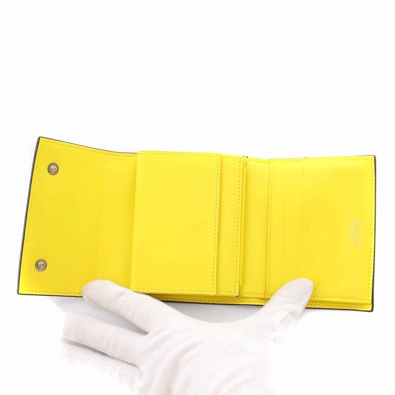 セリーヌ　スモールフォールデットマルチファンクション　ブラック　イエロー お値下げ 【美品】セリーヌ スモールフォールデッド マルチ