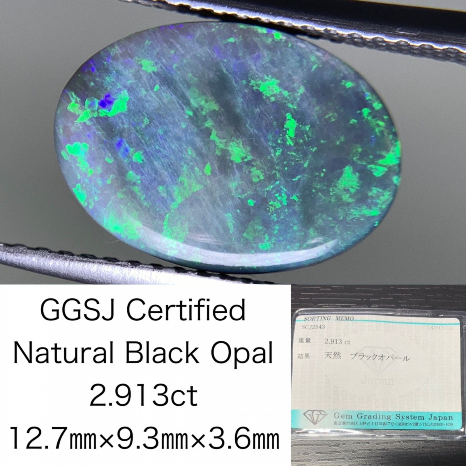 ブラックオパール 2.913ct 宝石ソーティング付き  12.7×9.3×3.6  ルース（ 裸石 ） 2584Y