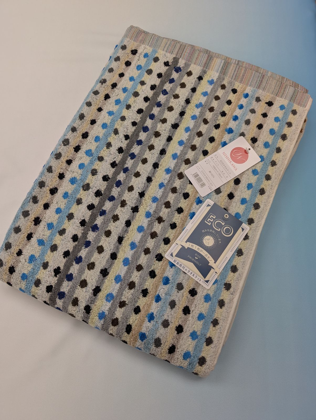 昭和西川　ECOタオルケット　綿100%　ブルー系