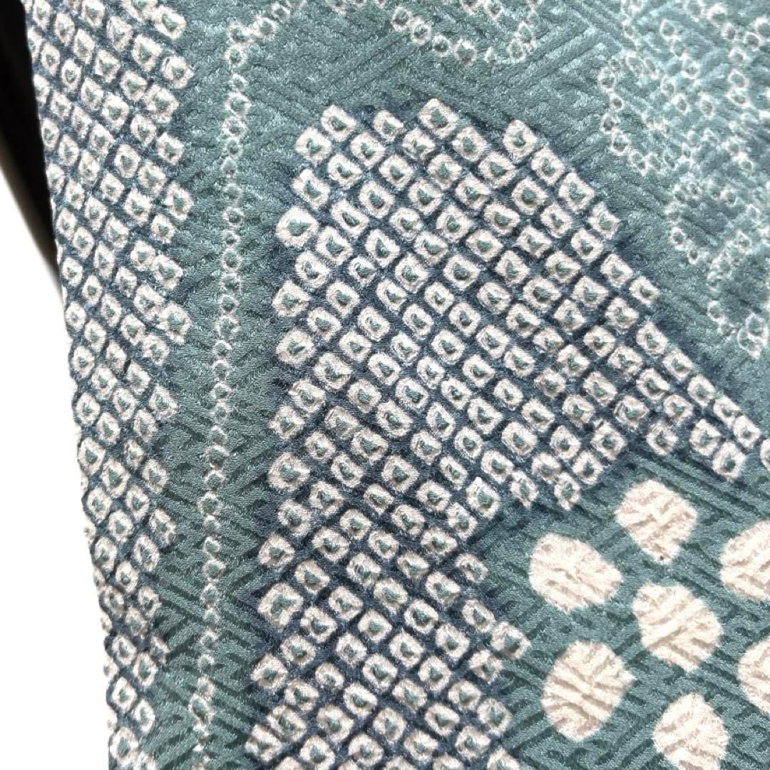 未着用 訪問着 絞り 菊花 紗綾形地紋 くすみカラー ブルー 着物