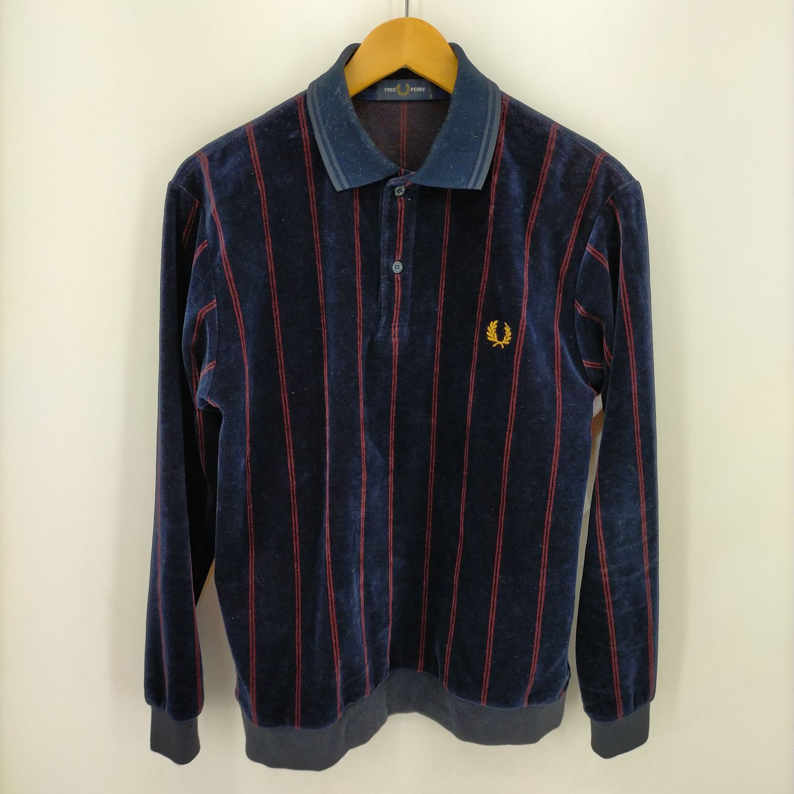 フレッドペリー FRED PERRY ストライプベロア長袖ポロシャツ メンズ