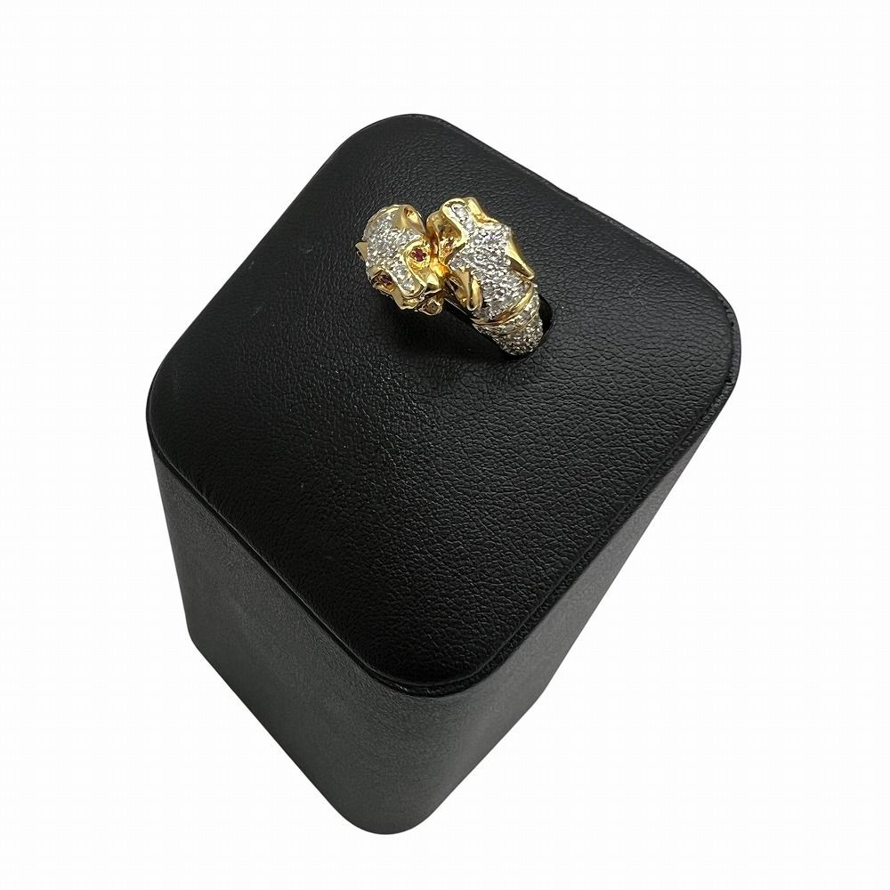 K18YG パンサー ヒョウ リング イエローゴールド ダイヤモンド 0.61ct  