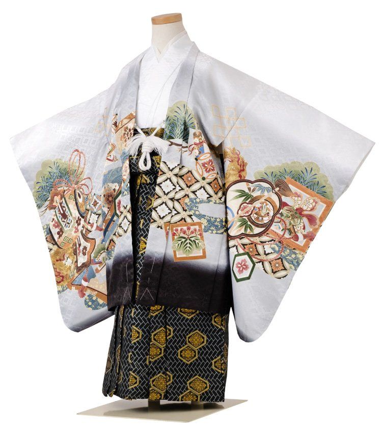 七五三 着物 男の子 五歳 13点フルセット 光 鷹 太鼓 白 ホワイト 羽織袴セット 刺繍入り 打ち出の小槌 753 五才 5歳 5才 子供 男児 販売 totalset-00034