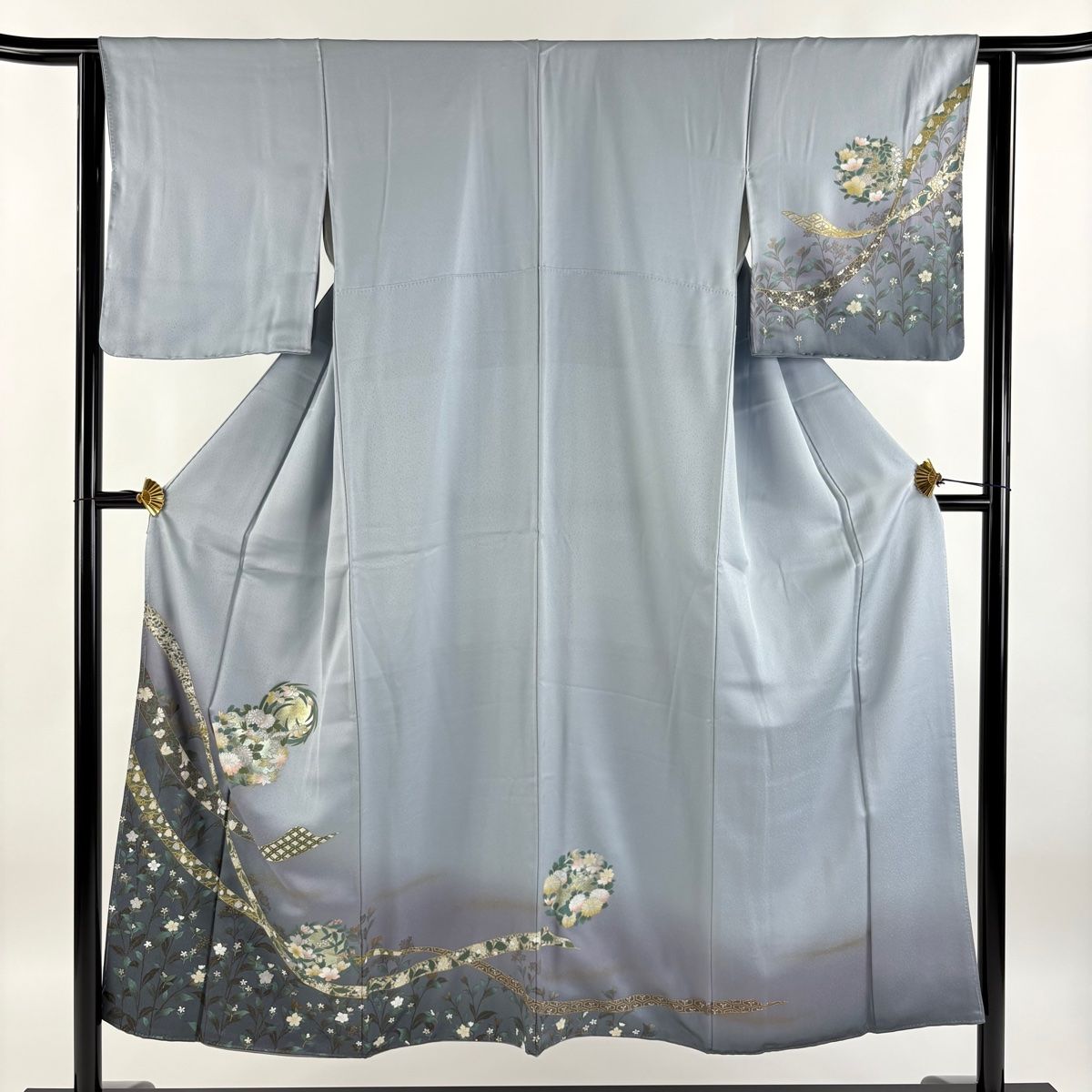 バイセル 着物 美品 名品 付下げ 黒灰 総絞り 染め分け 正絹 袷 身丈157.5cm 裄丈63cm ☆☆☆☆ 道行 身丈92.5cm 裄丈66cm M 和装コート 千代田衿 幾何学模様 絞り