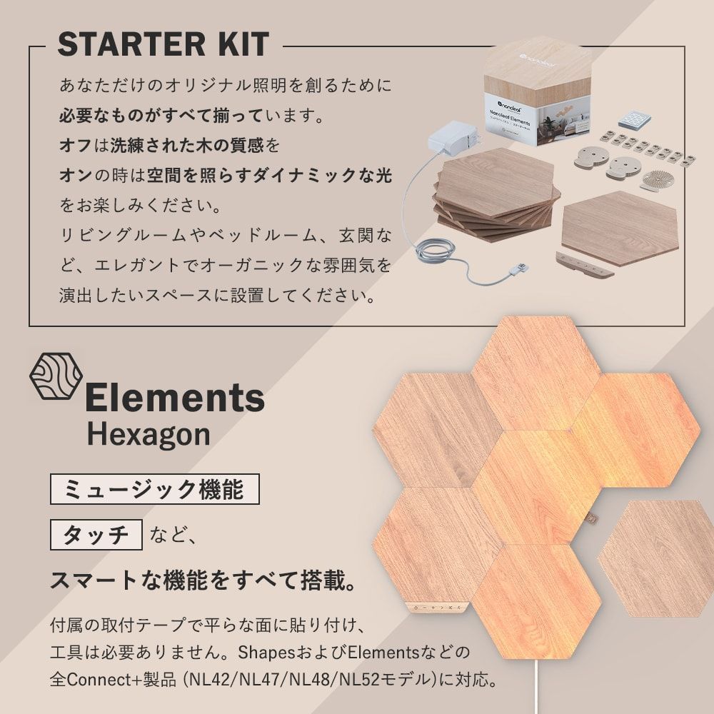 Nanoleaf Elements ウッドライト スターターパック (7パネル