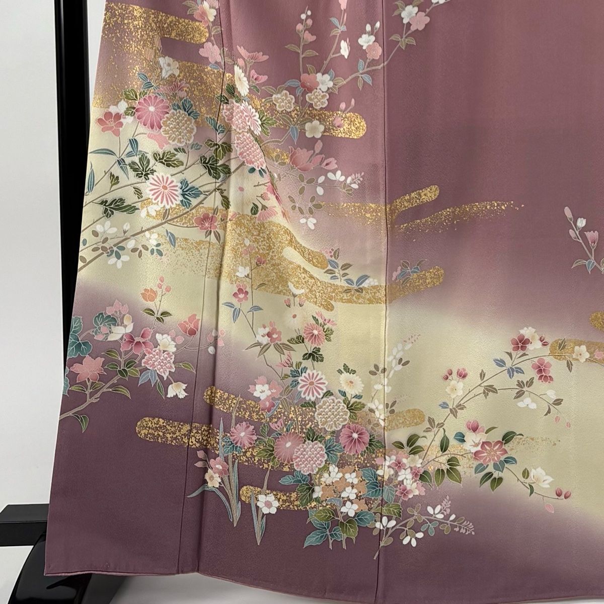 訪問着 身丈164.5cm 裄丈66cm M 袷 草花 ヱ霞 金彩 ぼかし 赤紫 正絹 秀品