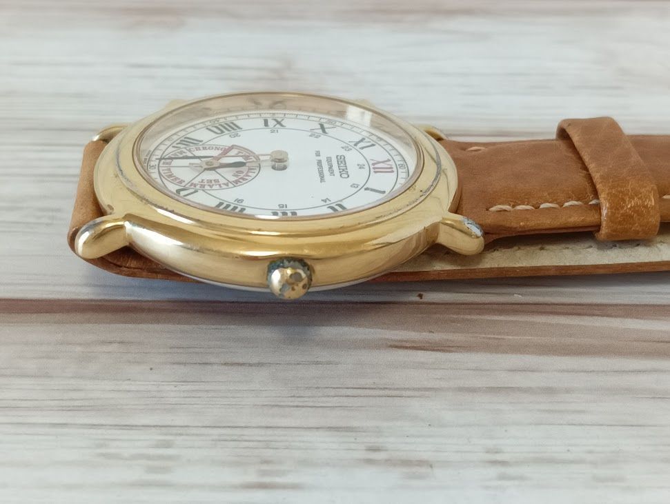 SEIKO セイコー 腕時計 8M25-6010 白文字盤 ローマン QZ メンズ