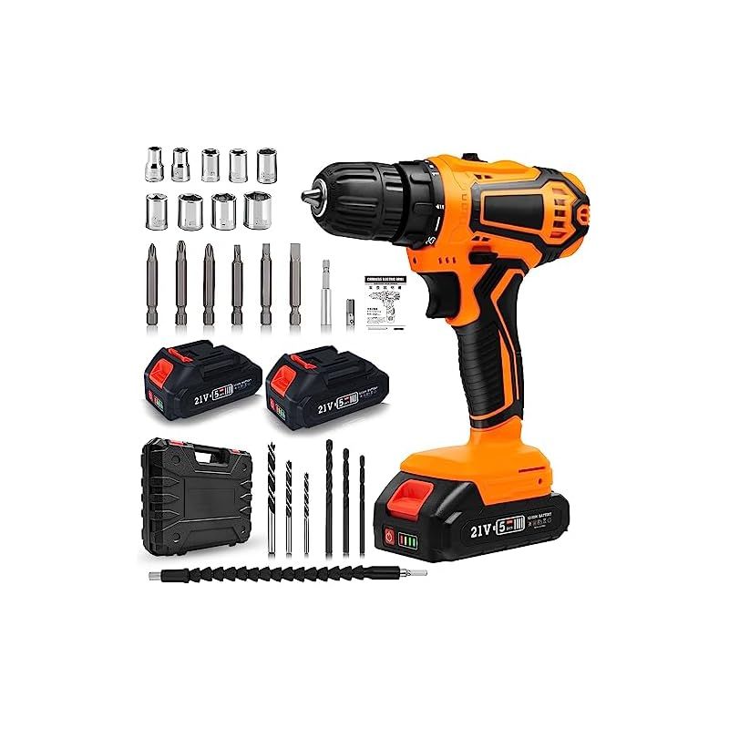 Hliovkis 電動ドライバー 電動ドリル セット 21V 1500 mAh大容量バッテリー2個付き 充電電子ドライバー 25段階トルク調節 最大32N.m スピード調節機能 正逆転切替 収納ケース ビット21種付 電動工具DIY でも使いやすい 0