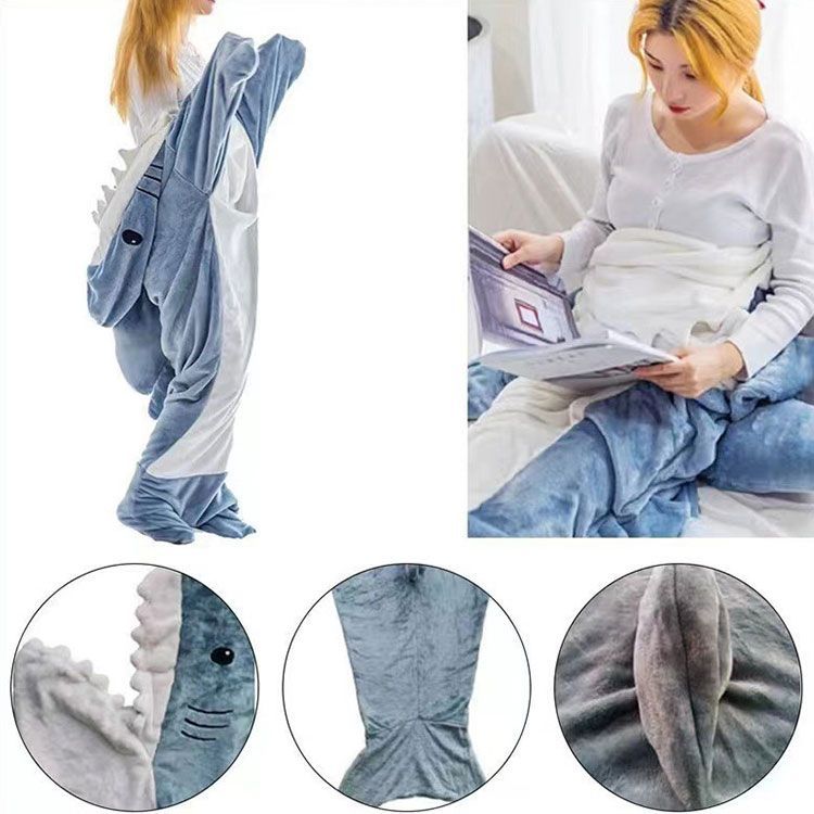 サメ寝袋 フランネル ブランケット ルームウェア 着る毛布
