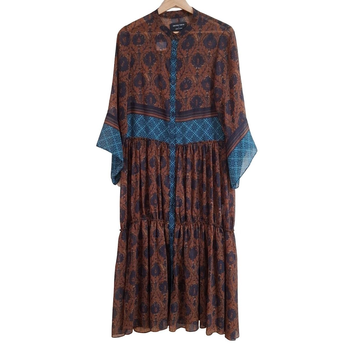 UNITED TOKYO ユナイテッド トウキョウ ワンピース サイズ1 S レディース - ダークブラウン×ライトブルー×マルチ