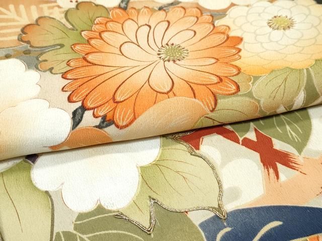 平和屋着物□極上 アンティーク 大正ロマン 振袖 駒刺繍 貝合わせ花籠