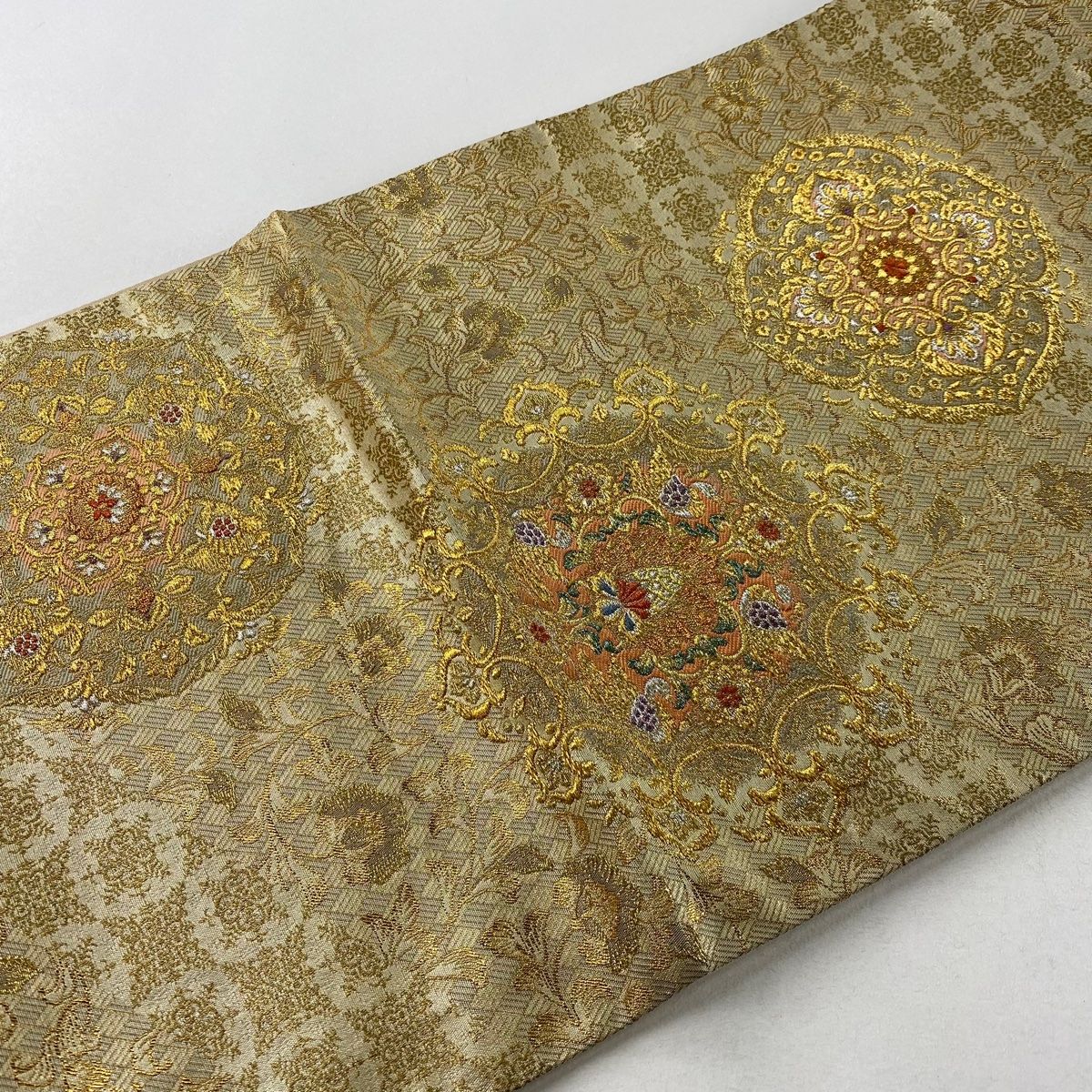 508my27△袋帯 ペルシャ双麗文 華唐草 桐 梅 菊 唐花 金糸 銀糸△美品 508my27△袋帯 ペルシャ双麗文 華唐草 桐 梅 菊 唐花 金糸 銀糸