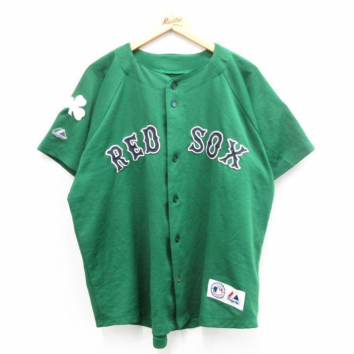 XL/古着 半袖 ベースボール シャツ メンズ MLB ボストンレッドソックス 緑 グリーン メジャーリーグ 野球 24may15 中古 トップス