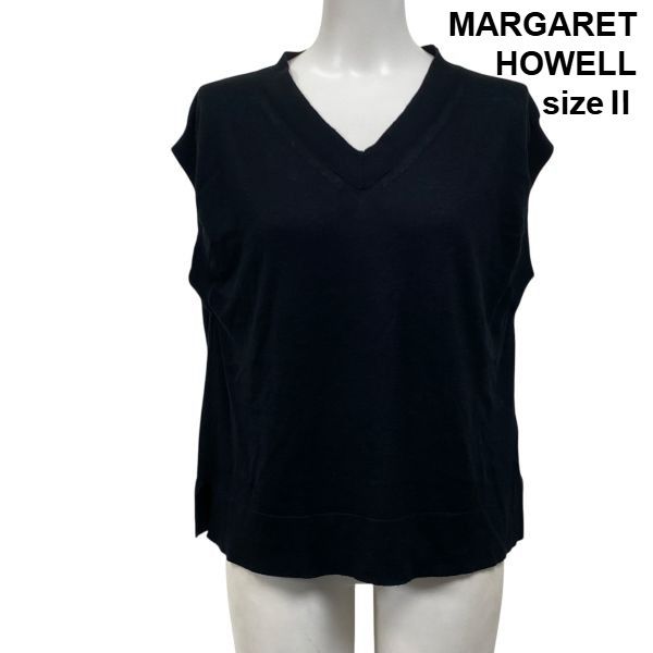 ◆ マーガレットハウエル MARGARET HOWELL ニットベスト ジレ ブラック 綿 2 M 9号 レディース S5V377