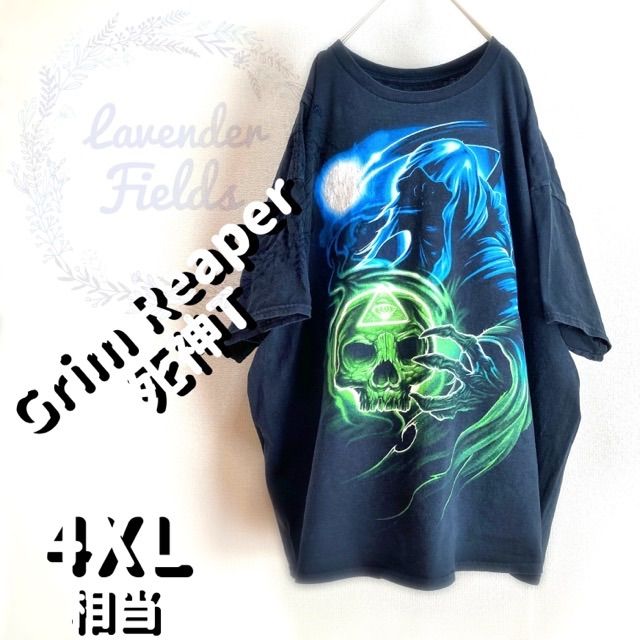 グリムリーパーTシャツ死神ドクロ肉厚ビッグプリント大きいサイズ肉厚b