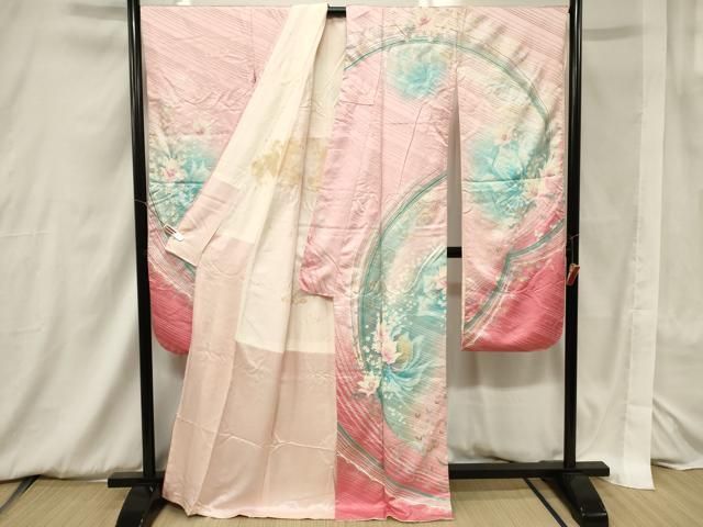 平和屋着物●中国三大刺繍　相良刺繍　訪問着　辻が花　ふくれ織　暈し染め　金彩　正絹　逸品　CABA1263gh 平和屋着物○中国三大刺繍 相良刺繍 訪問着 辻が花 ふくれ織 暈