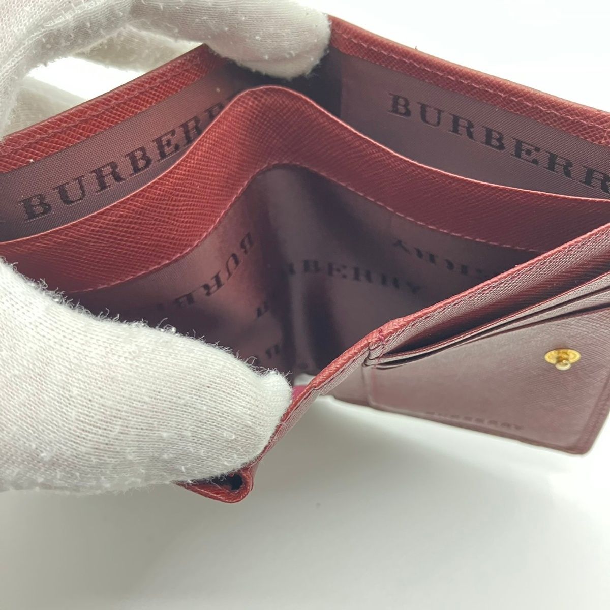 【未使用】バーバリー 折り財布 がま口 キャンバス レザー ゴールド金具 赤 BURBERRY 二つ折り 財布 がま口 キャンバス レザー ノバチェック