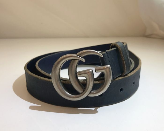GUCCI グッチ GGマーモント レザーベルト ネイビー ブルー