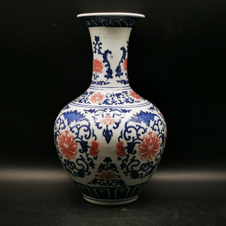 極美品 ！ 青花 花紋 花瓶 花柄 陶磁器 観賞 置物 中国陶磁 収蔵