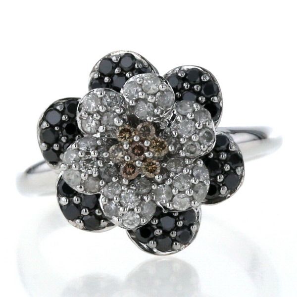 moｍo超美品未使用に近い　笠原真寿美k18WGお花リングQVC gstv 笠原真寿美 K18WG ホワイトゴールド リング ブラックダイヤモンド