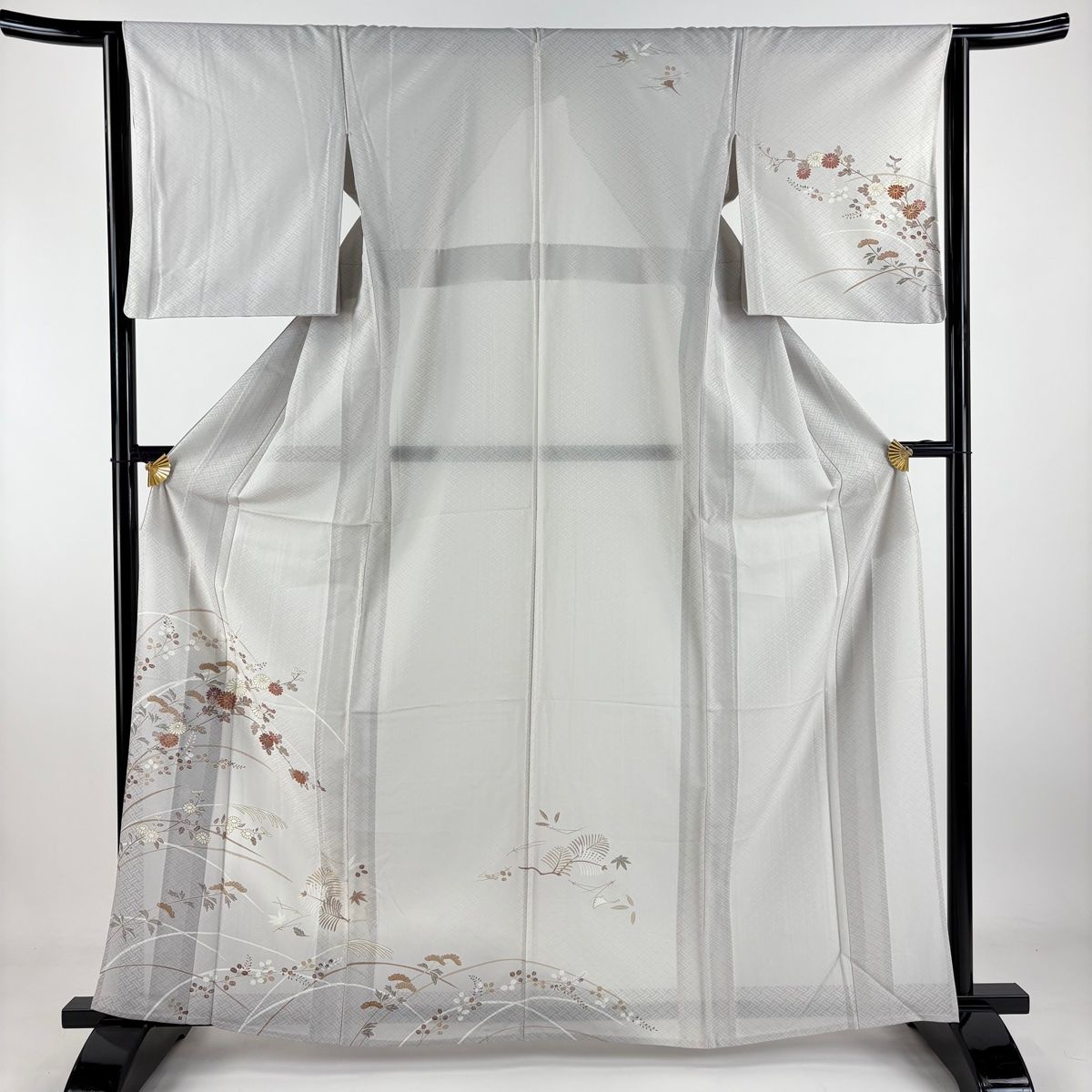 訪問着 身丈158cm 裄丈67.5cm L 袷 枝花 ぼかし よもぎ色 正絹