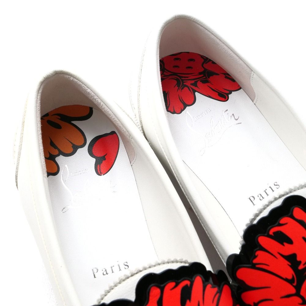 【希少モデル】 クリスチャン ルブタン ローファー 花柄 ホワイト 38 美品 希少モデル】 クリスチャン ルブタン ローファー 花柄 ホワイト 38 美