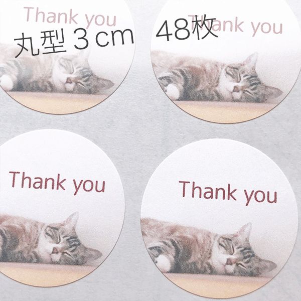 T-0252 猫ちゃん サンキューシール Thank you 丸型 - らべるショップ