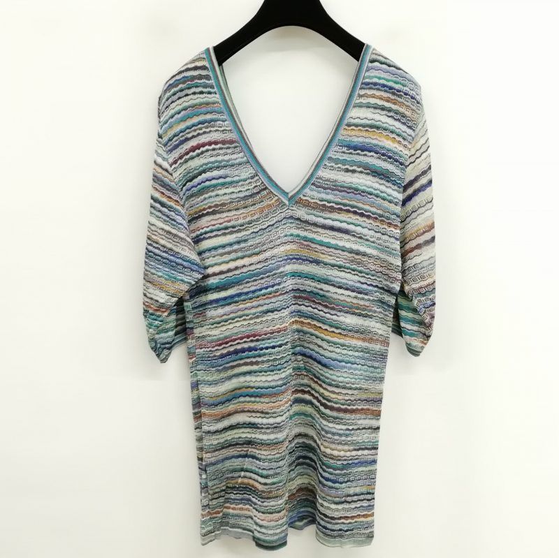 美品 MISSONI ミッソーニ ストライプ 総柄 モヘアブレンド Vネック プルオーバー ニット セーター 46 マルチカラー レディース 古着 中古 MISSONI - 美品 MISSONI ミッソーニ ストライプ 総柄 モヘア
