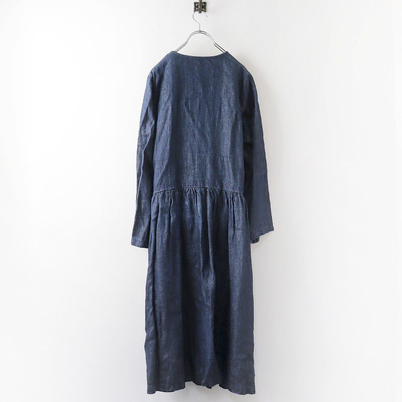 ネストローブ nest Robe インディゴ染め リネンカシュクールギャザー 