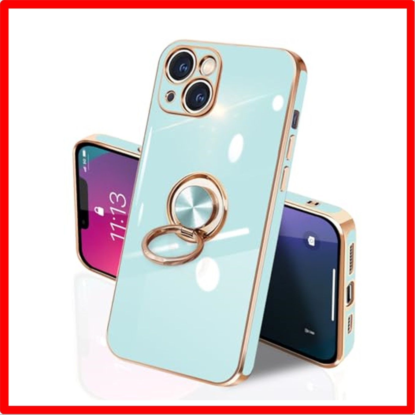 【セール中】 iPhone 13 Mini_ライトシアン iPhone 13Mini ケース リング付き イフォン13Mini リング TPU カバー 全面保護
