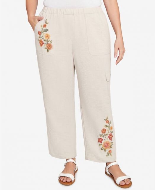 【送料無料】 アルフレッド ダナー レディース カジュアルパンツ ボトムス Plus Size Floral Embroidered Ankle Pants Tan