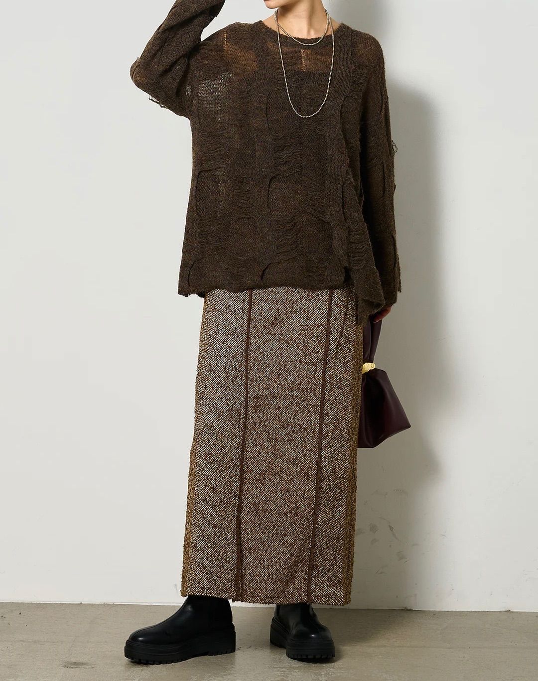 パターンモヘアローゲージニットプルオーバー ラインツイードワイドスカート ESICA エシカ