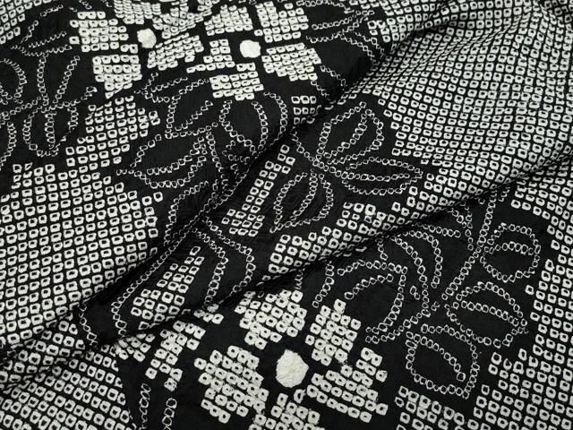 平和屋着物●上質な小紋 総絞り 枝花文 黒地 正絹 CAAZ0910vf