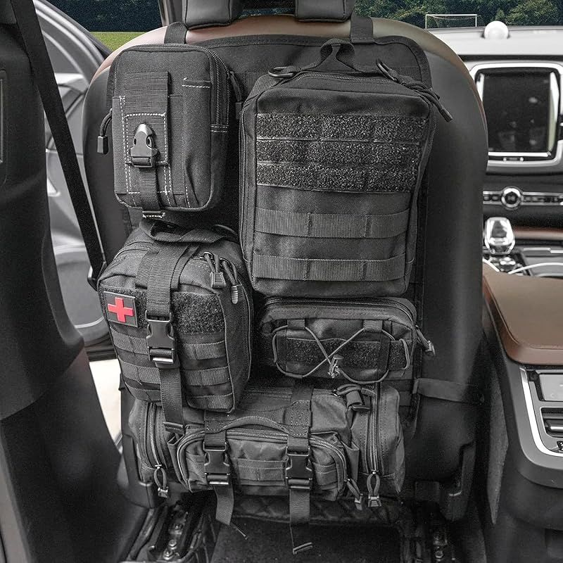 Molle シートバックオーガナイザー フルウェビングパッド ユニバーサルタクティカルカーバックシートオーガナイザーバッグ 5ピース車両オーガナイザーパネルプロテクターオーガナイザーパ