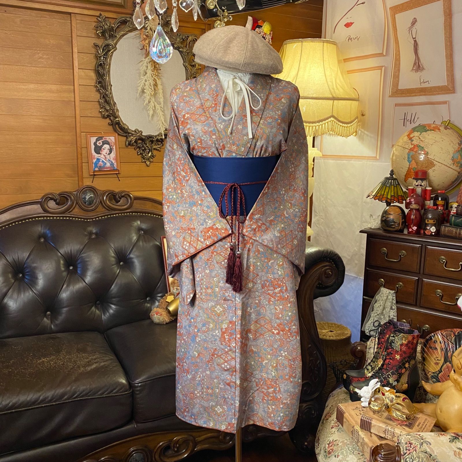 着物 リメイク ワンピース ドレス 帯サッシュベルト付き 和洋折衷 最も