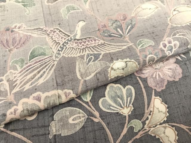 平和屋着物○訪問着 生紬地 型染め 花鳥文 暈し染め 正絹 逸品