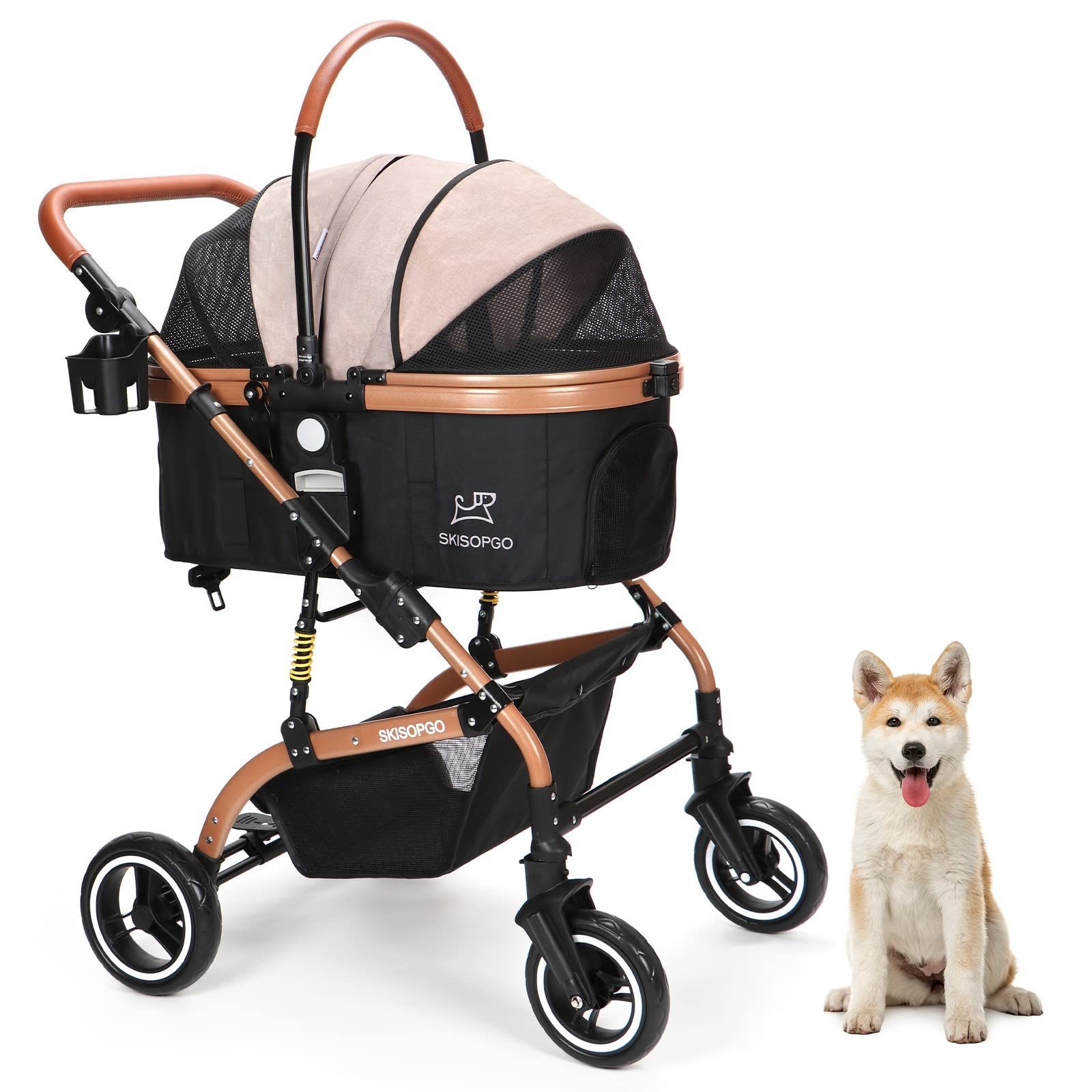 小型犬 中型犬 ペットカート 多頭飼い用 ドッグバギー 耐荷重20KG 折りたたみ スームズな走行 ドッグカート 安全装置付き SKISOPGO 後輪ブレーキ 紅葉狩り 寒さ対策